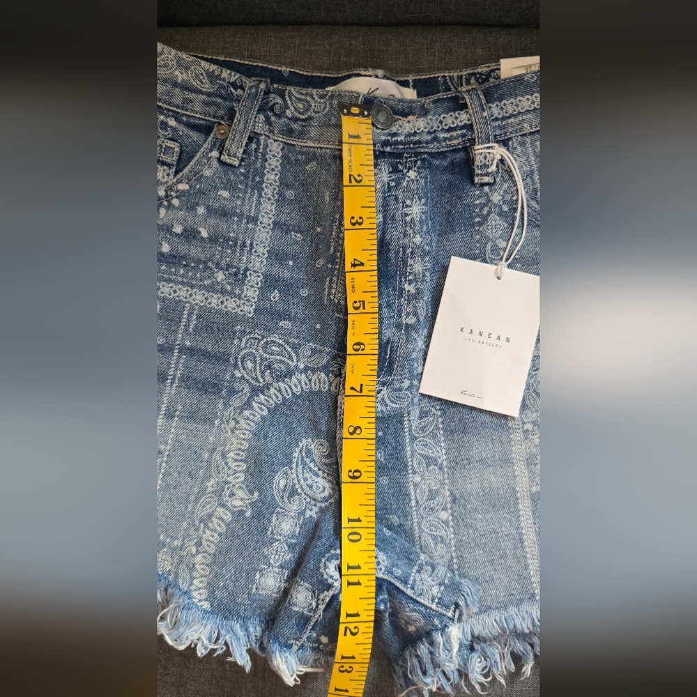 KanCan Light Blue Patterned Jean Shorts 3" - Picture 4 of 6